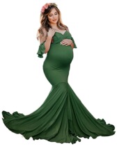 Pregnant woman photographed with dress dress sexy v lead trailing long nepotism writing true photographic clothing