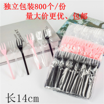 Long handle reinforced three-tooth fork Disposable plastic cake fork Food grade canned fruit fork West point fork 800 pcs