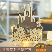 Castle wood signature board book Sign-in tree table book Wedding ceremony Birthday day Annual meeting Fingerprint tree love wood chip layout book
