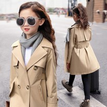 Girls windbreaker 2021 Spring and Autumn New Korean version of foreign style autumn khaki childrens clothing big child long coat