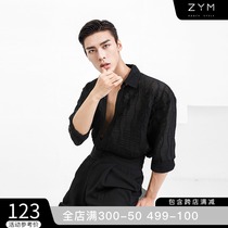 ZYM (texture)shirt three-dimensional wave striped top mens summer Latin dance practice suit N007
