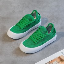 WUXIE green macaron flying woven stretch casual shoes thick-soled shoes breathable mesh shoes