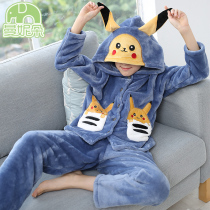 Boys pajamas autumn and winter flannel children boys home clothes middle and big children thick children coral velvet suit