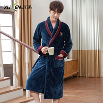 Mens autumn and winter coral velvet thickened warm loose large size long bathrobe winter flannel foreign pajamas