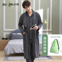 Cotton pajamas mens spring and autumn cotton long sleeve home clothing robe morning robe bathrobe large size autumn and winter three-piece set