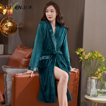Nightgown womens autumn and winter sexy coral velvet thin section long thickened warm bathrobe Island velvet Western style pajamas Morning robe