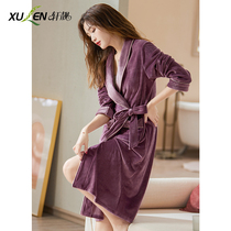 Flannel sleepwear womens spring and autumn long style Thickened Bathrobe Pyjamas winter thin Coral Suede Seducal sexy bath pyjamas