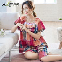 Woven pajamas ladies summer short sleeve cotton thin loose size Korean version casual can wear cotton cloth home clothes