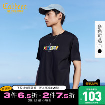 Carbin Mens Clothing Casual Round Collar Black Short Sleeves T-shirt Spring Summer New Trend Letter Embroidery Crash Color Minima Blouse A