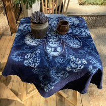 Handmade tie-dyed tablecloth Wall hanging home decoration Restaurant decoration cover ethnic pastoral style Dali blue dye gift