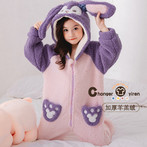 Children's Pajamas Girls Siamese Fall Winter Flannel Thickened Coral Fleece Star Dailu Winter Home Clothes