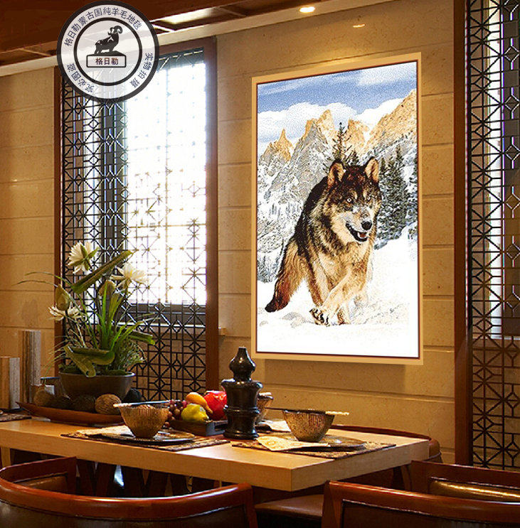 New manufacturers direct sales of Mongolian fine wool three-dimensional weaving snow wolf study Xuanguan decorative tapestry wall blanket