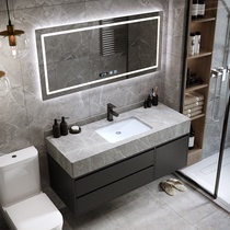 Light luxury bathroom cabinet combination simple modern mirror cabinet toilet hand wash basin rock board one wash table set