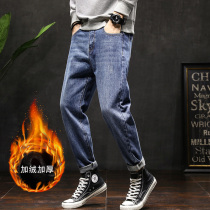 Winter corduroy plus velvet jeans men thickened straight loose tide brand autumn and winter 2020 trend wild men