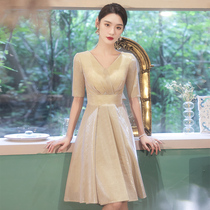 Evening dress womens new 2021 explosive models can usually wear high-end light luxury niche ladies dress champagne color