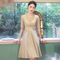 Evening dress womens new 2021 explosive models can usually wear high-end light luxury niche ladies dress champagne color