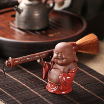  Yuxuan purple sand tea pet kiln changes glaze Maitreya big belly laughing mouth often opens tea pet handmade tea play tea art pen decoration