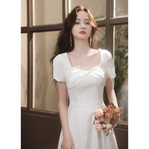 Evening dress temperament high-end banquet white small dress skirt French high-end socialite light wedding dress princess dress summer