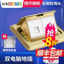 Bull ground socket dual network interface ground broadcast base Computer double Port full copper waterproof five-hole mesh wire copper floor panel
