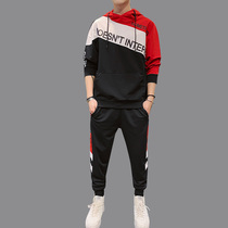 Hooded sweater mens spring and autumn pullover color casual sports suit Korean version of the trend handsome fashion clothes two pieces