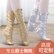 Summer gold and silver high-top extended dance shoes jazz dance boots riding boots high tube bright leather childrens performance stage shoes