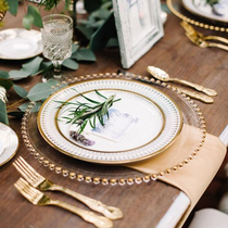 European-style golden bead glass plate Western food plate Steak plate Household tableware set Banquet dessert plate model room
