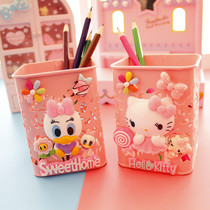 Cute pen holder office desktop storage cute girl student creative pen bucket INS Wind cartoon iron ornaments