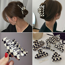 Net celebrity Europe and the United States ins black and white checkerboard shark clip hairpin fashion temperament back of the head plate hair clip female hairpin