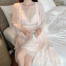 Very beautiful sleeping dress lady lace sexy V collar harness sleeping dress thin spring autumn sleeping robe with chest cushion two sets