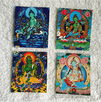 About 4 * 5cm cloth printed Buddha painting like green Duomao painting core GWU box with portable small thangka view free home