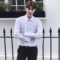 Korean mens Korean version of mens retro lace slim fit wedding groom best man French long sleeve shirt
