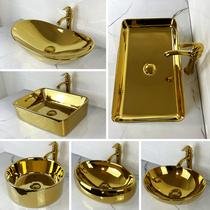 clicli Golden wash basin Hotel nightclub club bathroom wash basin Table basin European style oval square