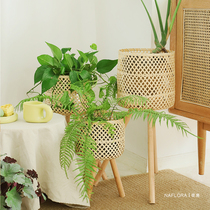 Na home Flower Room Nordic ins Wind living room plant bamboo flower basket decoration turtle back bamboo rattan flower pot balcony flower stand