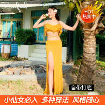Binfu original belly dance performance suit spring and summer two-piece suspender dress Stage practice suit large size thin temperament