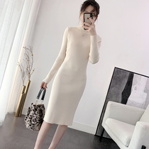 Half-height collar with coat with sweater skirt fashion slim long net red fried street base knit dress