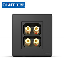 Chint black Gray audio socket panel 86 type concealed double Audio Two head speaker wall plug speaker interface