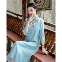 Improved version of cheongsam dress female summer 2021 new Chinese style retro embroidery ethnic style ancient style womens clothing