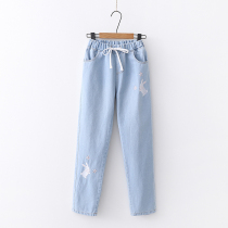 Junior high school jeans womens spring and autumn loose casual middle school girls trousers High school Korean girl 15 straight pants