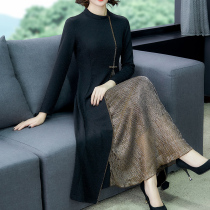 Spring dress modified cheongsam dress long sleeve Lady middle-aged mother foreign style fashion age belly skirt