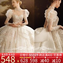 Long-sleeved main wedding dress bride 2021 new big drag light French light and heavy industry starry sky court style summer