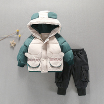 Mens baby cotton coat suit 2021 winter new 1-3 year old boys down cotton clothes winter baby plus velvet quilted jacket