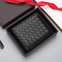  Sheepskin hand-woven wallet mens short leather business youth fashion trend ticket holder Multifunctional all-in-one wallet