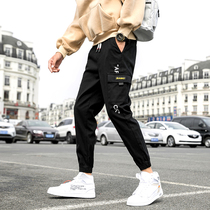 Autumn casual long pants mens new overalls pants nine-split foot Korean trend Black all loose mens pants