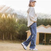 Girl Spring Clothing Suit 2022 New Ocean Gas Net Red Fried Street Casual Sweatshirt Broadleg Jeans Two Sets Eben