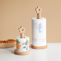 Mi Li Fengwu creative cute little flower vertical solid wood paper towel rack Household kitchen roll paper storage rack storage rack