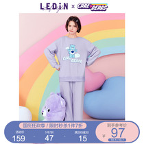 Lotachi love bear joint long sleeve spring and autumn home clothes girl cartoon printing pajamas women casual loose clothes