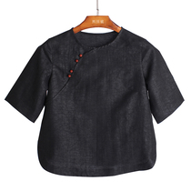 Silk double-sided black crack pattern Xiangyun yarn short-sleeved top Womens mother short shirt Chinese Tang dress small shirt