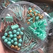 6-in-1 Green disc long tail ticket clip pushpin small clip rubber band office learning stationery combination