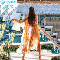 European and American printed blouse female Manga ocean wing style sexy goddess long cardigan swimsuit outside female