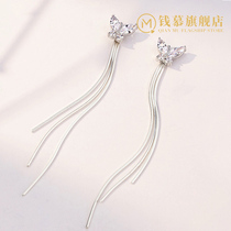 Money mousse S925 pure silver gilded sweet and long current Subutterfly ear line light and luxurious 100 hitch a thin ear pendant fresh and delicate
